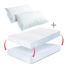 ENERGY PLUS - Combo Protector colchón Antifluido Queen 2 Almohadas fibra