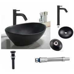 GENERICO - Kit Griferia Negra Agua Fría- Lavamanos Canoa Negro-desagüe