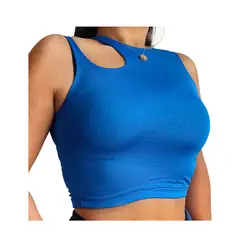 SYK - Blusa Crop Top Basica Para Mujer Unicolor Licrado Azul Sin Mangas.