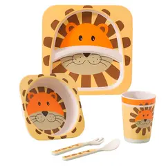 ENFANT'ASY - Set vajilla bebe niños bambú 5 pcs biodegradable León