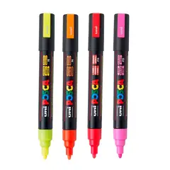 POSCA - Marcador Gráfico De Vinilo Fluorescente Punta Pc-5m X4