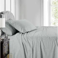 GENERICO - Juego de sabanas doble Gris Plata sateen stripe