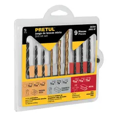 PRETUL - Juego de 9 brocas para metal, concreto y madera,