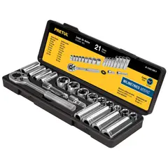 PRETUL - Juego de 21 herramientas 3/8" mm para mecánico,
