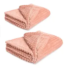 ENERGY PLUS - Set X2 Mantas frazada cobija decorativa sofá o cama de Lujo Rosa