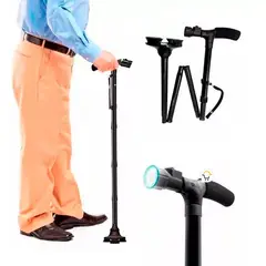 COMPRALOENCASA COM - Bastón ancianos plegable luz led base articulada ba01sbl