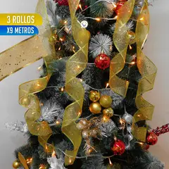 COMPRALOENCASA COM - Cinta de malla navideña metalizada x3 rollos 9 m dorado 6246d