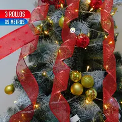 COMPRALOENCASA COM - Cinta de malla navideña metalizada x3 rollos 9 m rojo 6246ro
