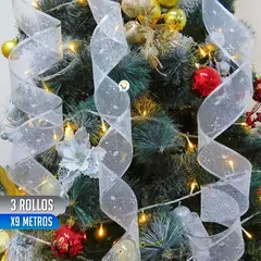 COMPRALOENCASA COM - Cinta de malla navideña metalizada x3 rollos 9 m plateado 6246p