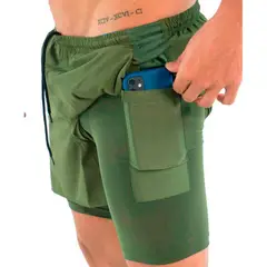 NO RULES - Pantaloneta running verde militar_..
