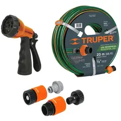 TRUPER - Manguera 20 metros + pistola 8 funciones + acoples