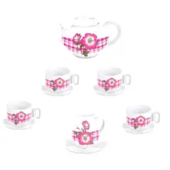DAYOSHOP - Set Te Tetera Pocillos Platos Cubiertos Flor Cocina Niña
