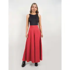 MOLGOA - Pantalón para Mujer Tipo Palazzo Tiro Alto - Malibu Rojo