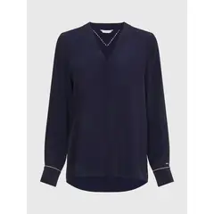 TOMMY HILFIGER - Blusa Con Cuello V Y Corte Amplio Azul