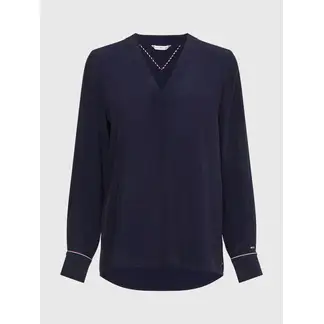 TOMMY HILFIGER - Blusa Con Cuello V Y Corte Amplio Azul