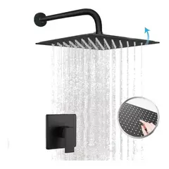GENERICO - Mezclador Ducha Negro Quadratto Ducha 20cm Y Tubo Pared