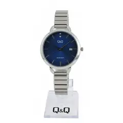 Q&Q - Reloj Plateado tablero Azul para Mujer