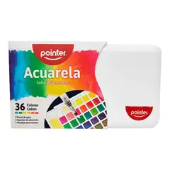 POINTER - Acuarela X36 Colores Pincel Esponja Bandeja