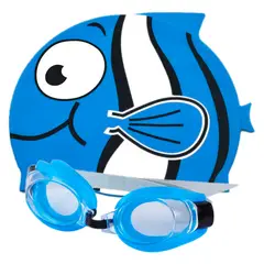 GENERICO - Set niños natación kit gafas gorro pez silicona