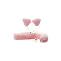GENERICO - Plug anal Cola de zorro talla S Rosado con orejas