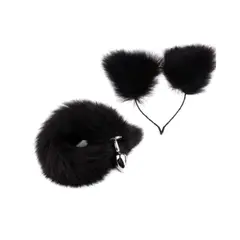 GENERICO - Plug anal Cola de zorro talla M Negro con orejas