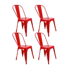 BOXBIT - Kit x4 Sillas Tipo Tolix Metálicas Rojas
