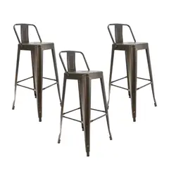 BOXBIT - Kit x3 Butacos Altos Titan Bar Tipo Tolix Con Espaldar Bronce