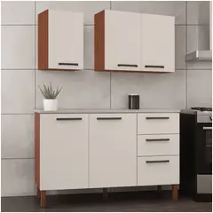 MUEBLES 2020 - Cocina Canna 120 cm 6 Puertas 2 Cajones Café/ Blanco Apagado
