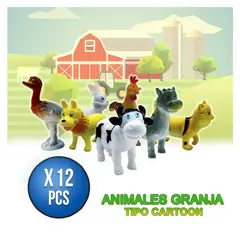 COMPRALOENCASA COM - Animales granja estilo cartoon x12 figuras decorativas 009