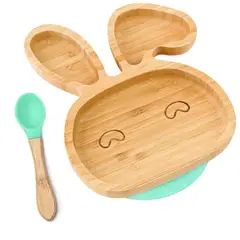 ENFANTASY - Plato Bambu Antideslizante Con Cuchara Silicona Para Bebés