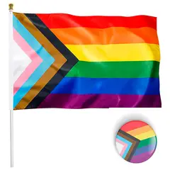 GENERICO - Bandera Lgbt Progress 1mtrx15mt Orgullo Ga y Grande Exterior