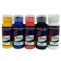 FRANCO ARTE - Kit X 5 Pinturas Acrílicas Franco, Colores Primarios 60 Ml