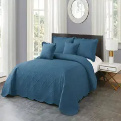 REALTEX - Colcha King Línea Europea 5 piezas Real Tex – Bordado Rombos