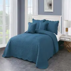 REALTEX - Colcha King Línea Europea 5 piezas Real Tex – Bordado Ondas