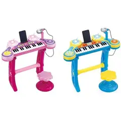 GENERICO - Piano infantil con silla batería karaoke DJ Micrófono Azul