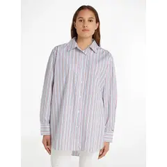 TOMMY HILFIGER - Camisa Oversize Con Cinta Distintiva Mujer Blanco