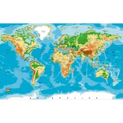 ADAZIO - Fotomural de Mapamundi Topográfico L - 180cm x 111cm (ancho x alto)