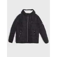 TOMMY HILFIGER - Chaqueta negra quilted con gorro y logo
