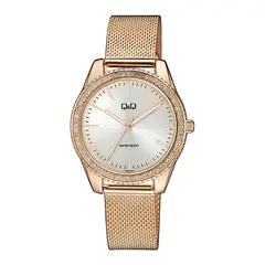Q&Q - Reloj de moda para mujer oro rosa + caja