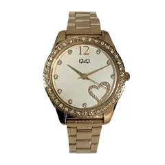 Q&Q - Reloj de moda para mujer dorado + caja