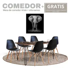 EKONOMODO COLOMBIA - Mesa De Comedor Artek Miel+ 6 Silla Eames Negras+ Gratis Cuadro 70x50