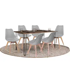 EKONOMODO COLOMBIA - Mesa De Comedor Artek Miel + Set X 6 Silla Milano gris Gratis Cuadro 70x50