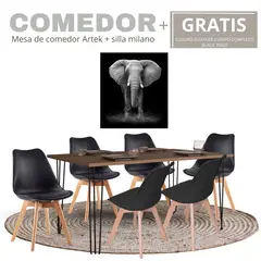 EKONOMODO COLOMBIA - Mesa de comedor Artek miel+ Set x 6 silla milano N GRATIS cuadro 70x50