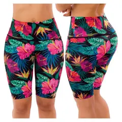 PRAIE - Panty de Vestido de Baño 0002 Flores Short Largo