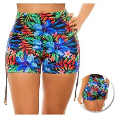 PRAIE - Panty Short de Vestido de Baño 0001 Flores Azul Ajustable