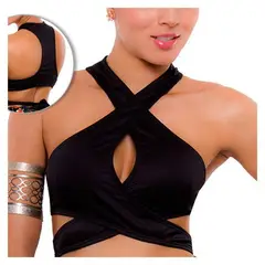 PRAIE - Top de Vestido de Baño 1734A Negro Cruzado