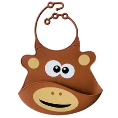 ENFANT'ASY - Baberos en Silicona con bolsillo para Bebe Mono Cafe