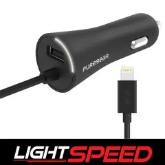 PURE GEAR - Cargador para Auto 30W USB A y Cable Lightning Lightspeed