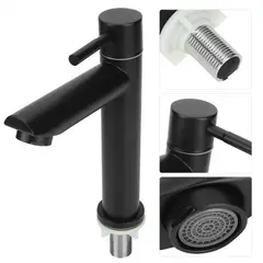 GENERICO - Griferia Acero Negro Para Lavamanos Agua Fria Poste Bajo Pico recto