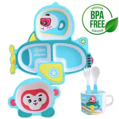 BABY ON - Juego De Vajilla Infantil Fibra De Bambú Para Niño Avionsito
